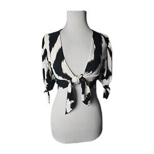 EXPRESS Black & White Tie-Front Cropped Jersey Sweater Top Size XS NWT $49.95